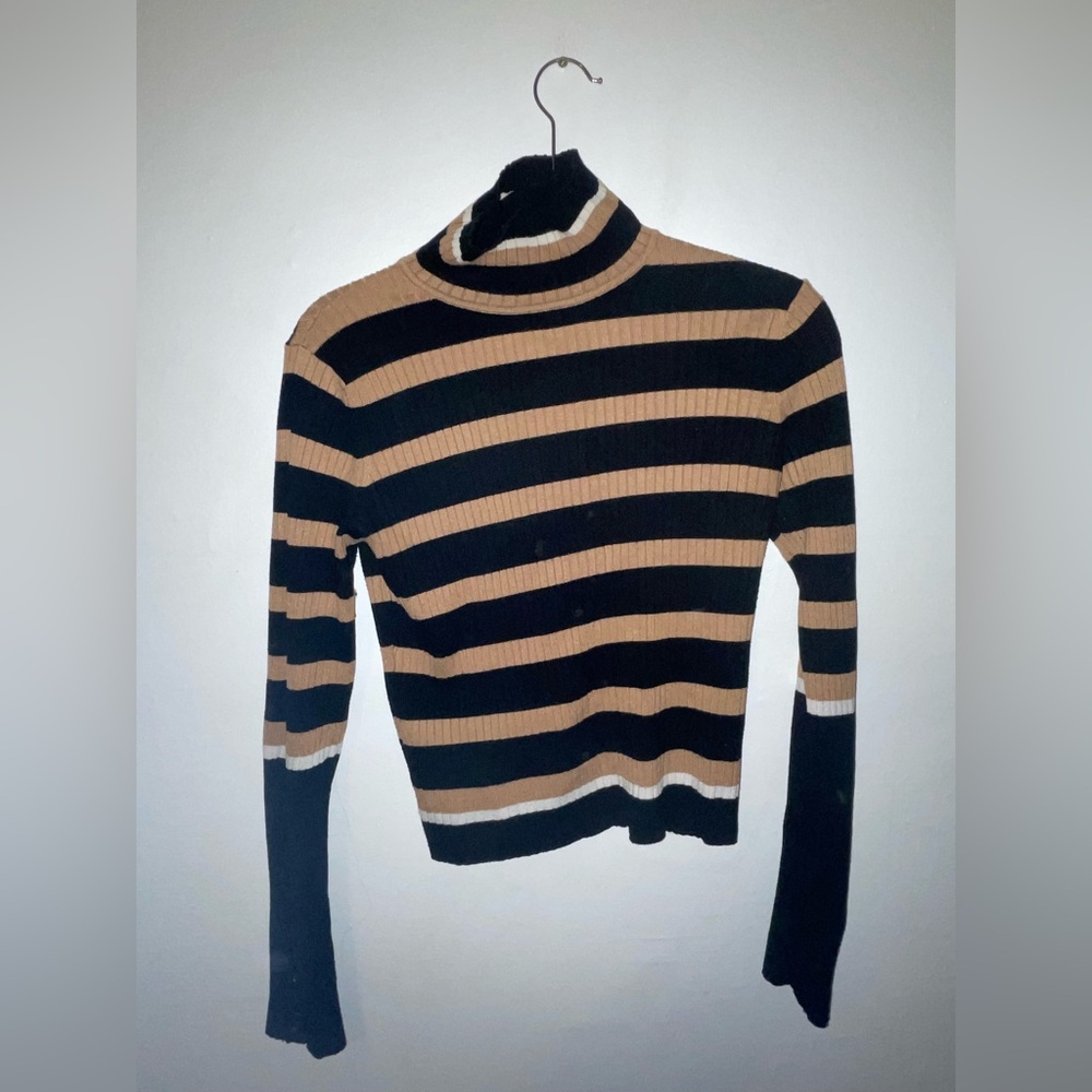 Zara Black and Brown Striped Knit Sweater